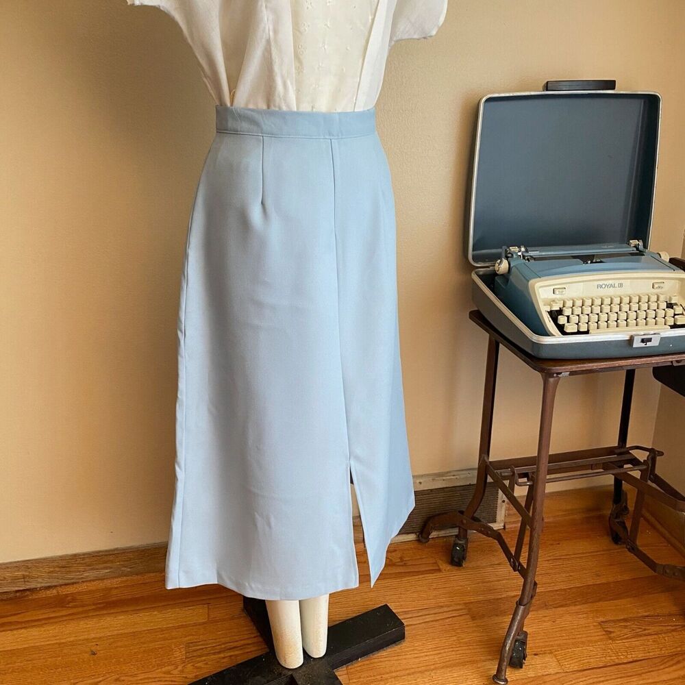 Vintage Size 12T Blue Polyester Slit Skirt Suit Separates Knee Length Office